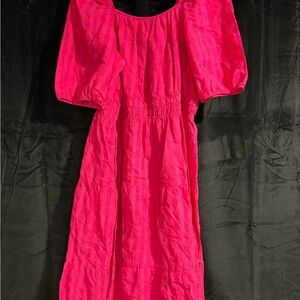 Anthropologie Hot Pink Puff Sleeve Midi Dress
